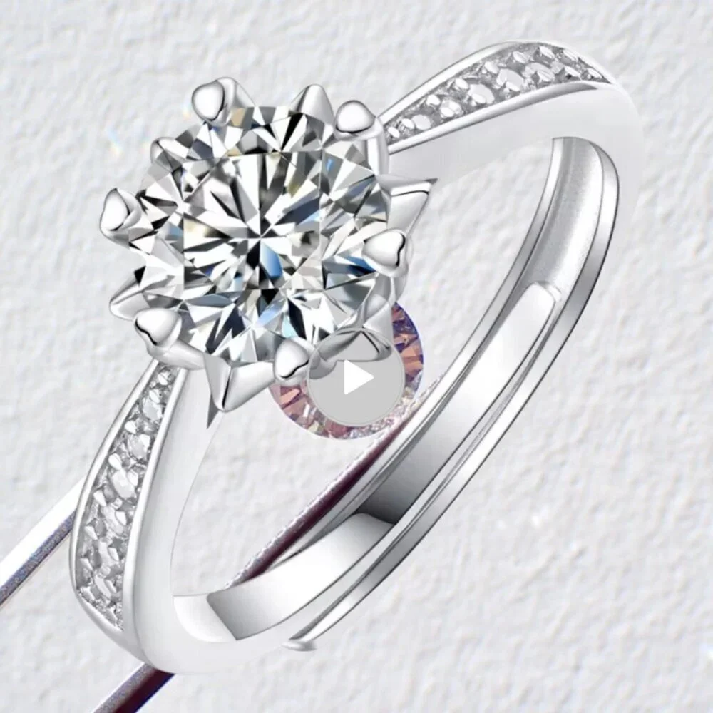 Moissanite Ring 1 CT 925 Sterling Silver Adjustable - Picture 6 of 8